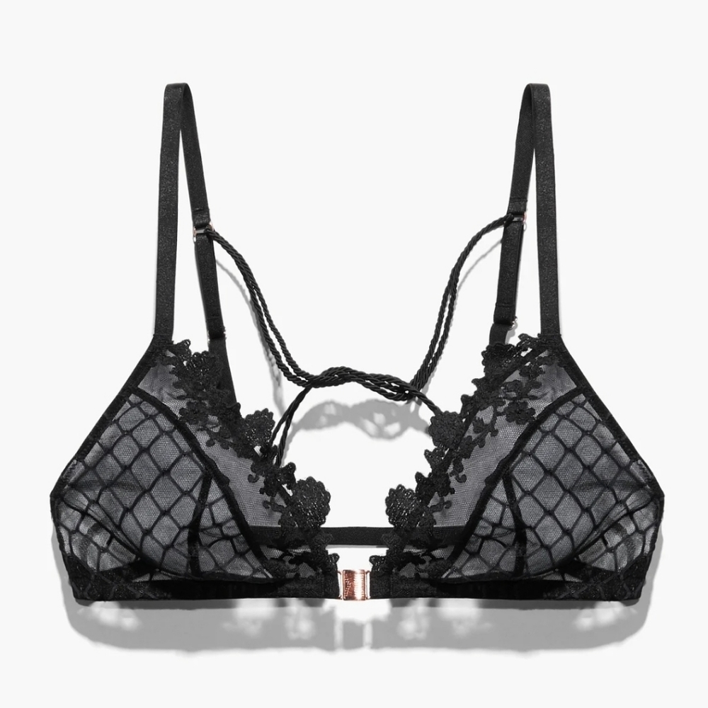 Savage Fenty Bralette Baroque Bondage Front Close Black 3X NWT